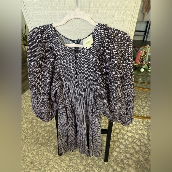 Anthropologie Maeve Polka Dot Linen/Cotton Blend Dress with Puff Sleeves, XS - Picture 2 of 8